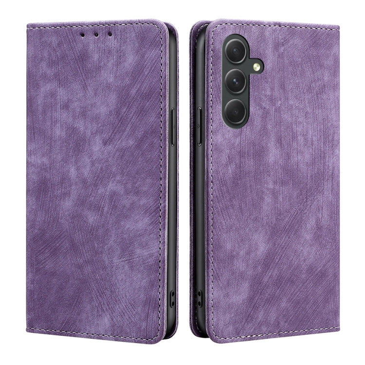 Custodia per telefono in pelle magnetica con spazzola antifurto RFID, For Samsung Galaxy A54 5G, For Samsung Galaxy M14 5G