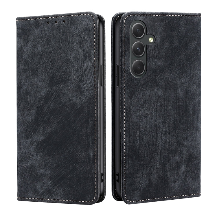 Custodia per telefono in pelle magnetica con spazzola antifurto RFID, For Samsung Galaxy A54 5G, For Samsung Galaxy M14 5G