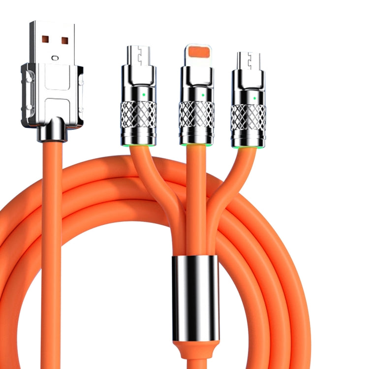 Mech Series 6A 120W 3 in 1 Cavo dati di ricarica rapida in silicone con spina metallica, lunghezza: 1,2 m, 1.2m 3 in 1
