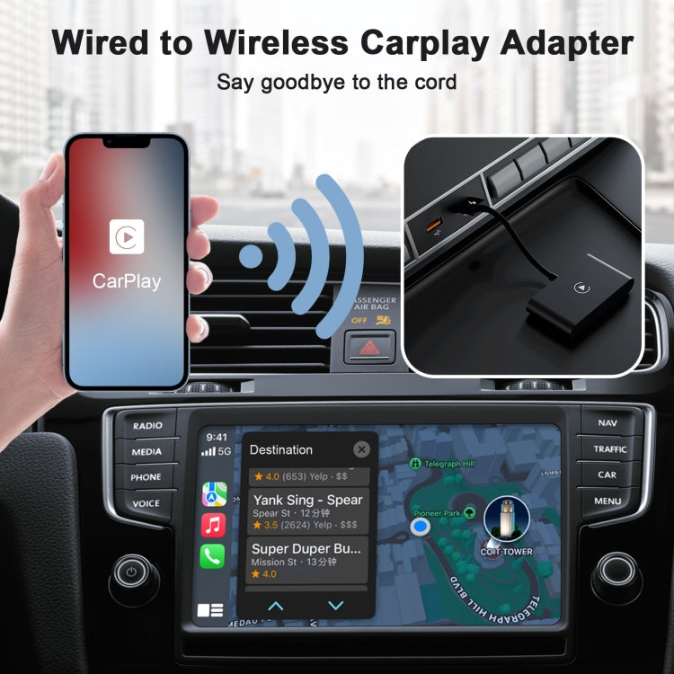 THT-020-2 USB + USB-C / Type-C Adattatore Carplay cablato a wireless per iPhone, THT-020-2