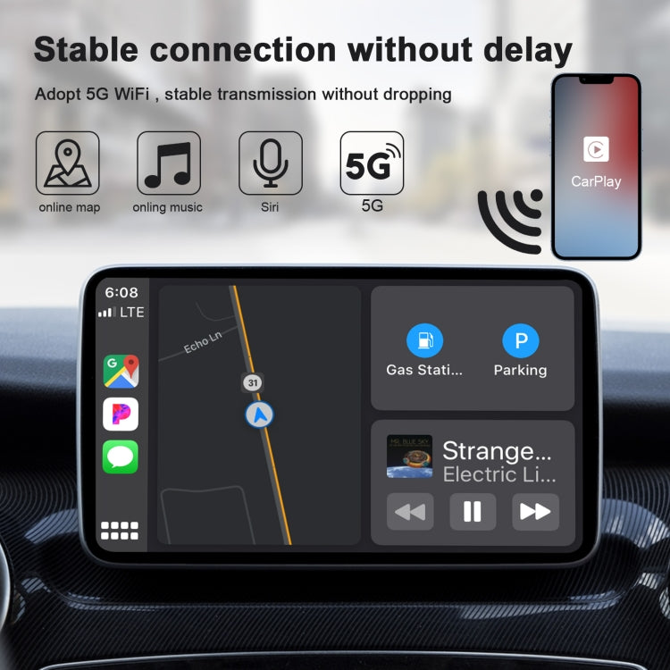 THT-020-2 USB + USB-C / Type-C Adattatore Carplay cablato a wireless per iPhone, THT-020-2