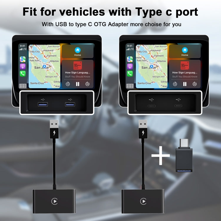 THT-020-2 USB + USB-C / Type-C Adattatore Carplay cablato a wireless per iPhone, THT-020-2