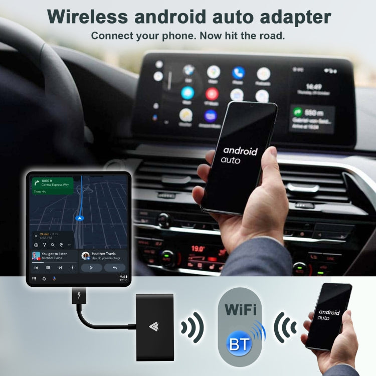 THT-020-2+ USB + USB-C / Type-C Adattatore Carplay da cablato a wireless per smartphone Android, THT-020-2+