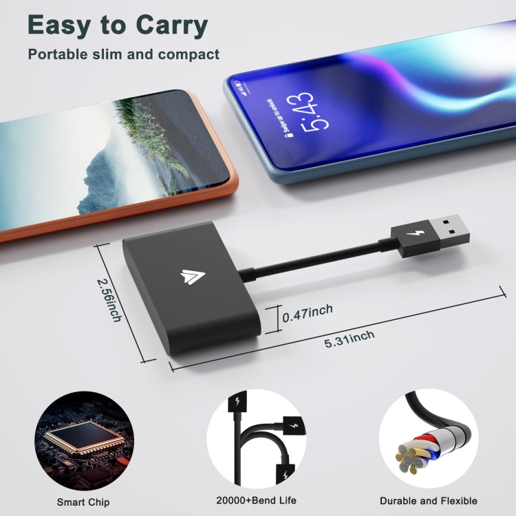 THT-020-2+ USB + USB-C / Type-C Adattatore Carplay da cablato a wireless per smartphone Android, THT-020-2+