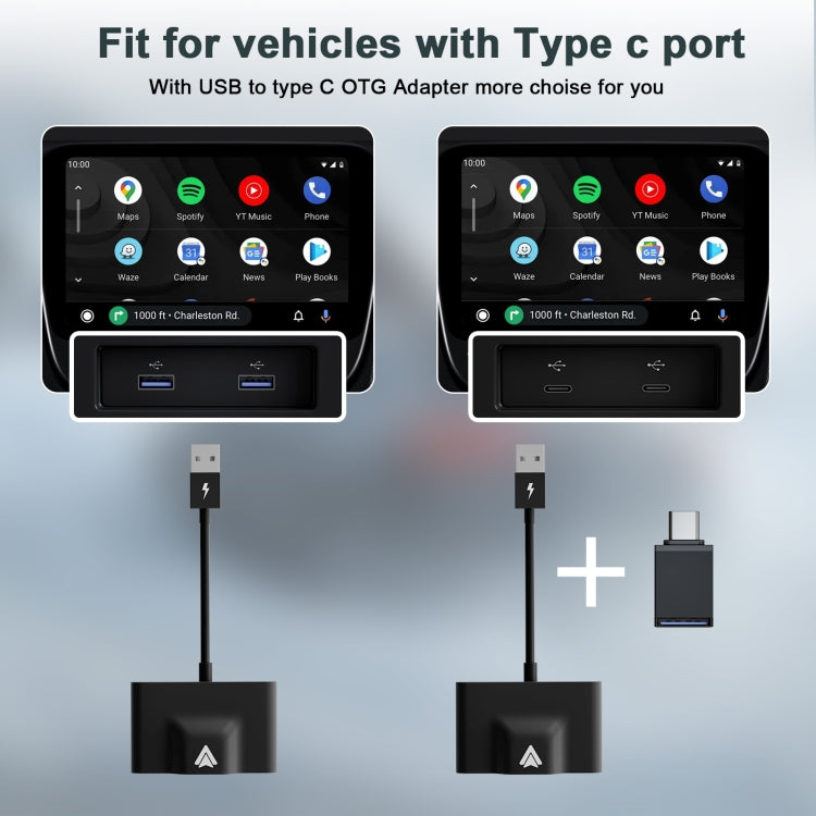 THT-020-3+ USB + USB-C / Type-C Adattatore Carplay da cablato a wireless per smartphone Android, THT-020-3+