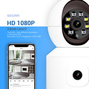 ESCAM QF010 2x2MP Dual Lens Dual Screen Sorveglianza Telecamera WiFi Supporto Rilevamento vocale e movimento bidirezionale, QF010