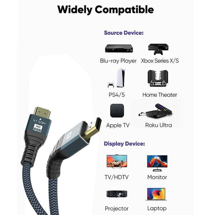 Cavo HDMI 2.1 versione 8K 60Hz UHD 48Gbps, 1m, 2m, 3m