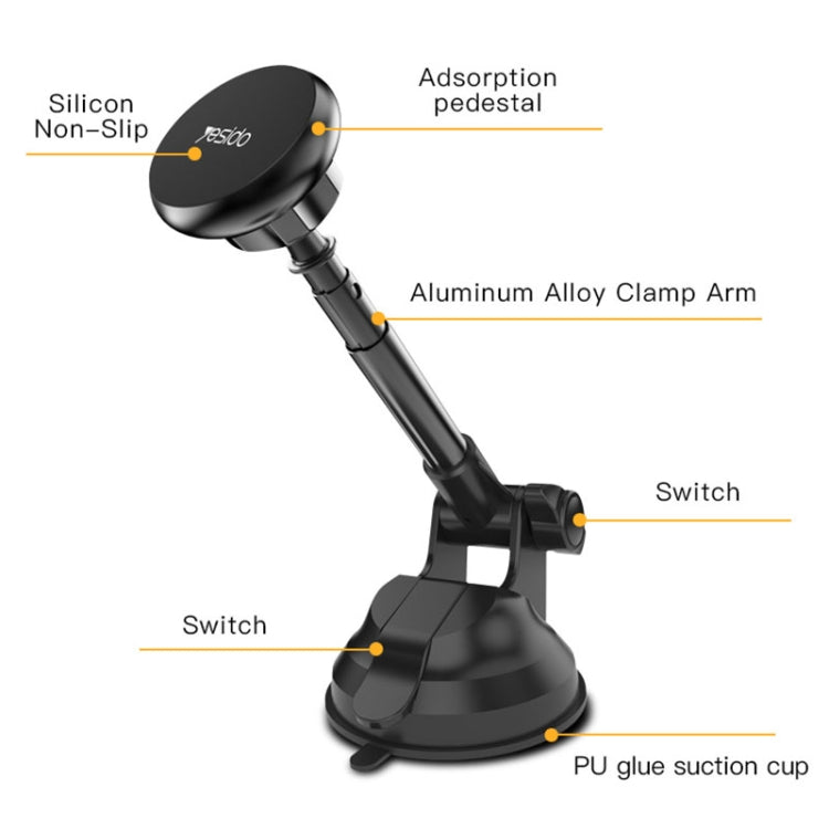 Yesido C41 Supporto per telefono magnetico a ventosa telescopica per parabrezza per auto, C41