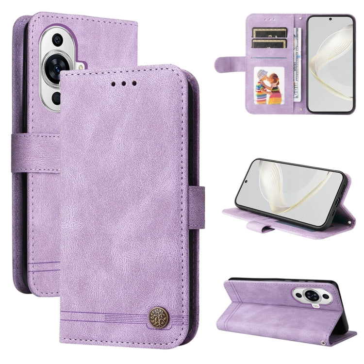 Custodia in pelle con bottone per Huawei nova 11 Pro