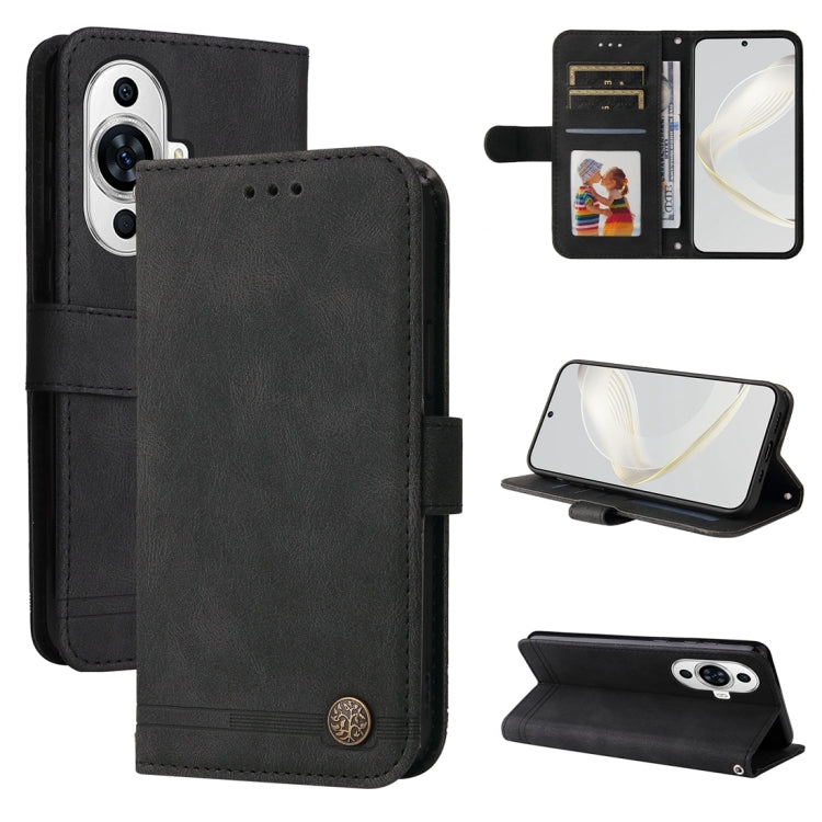 Custodia in pelle con bottone per Huawei nova 11 Pro