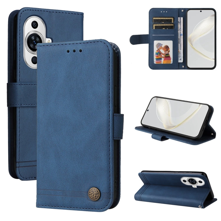 Custodia in pelle con bottone per Huawei nova 11 Pro