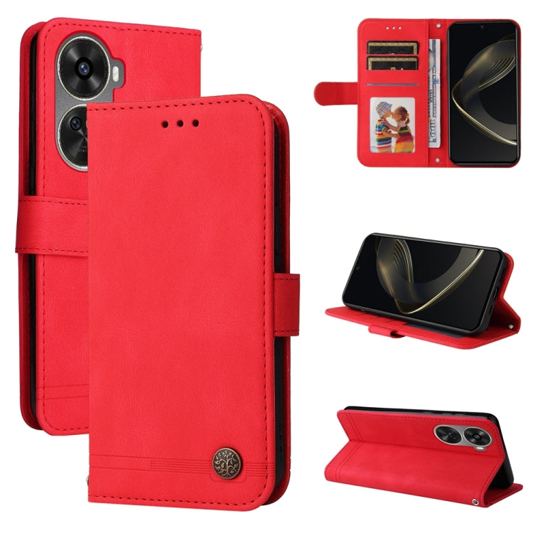 Custodia in pelle con bottone per Huawei Enjoy 70 Pro