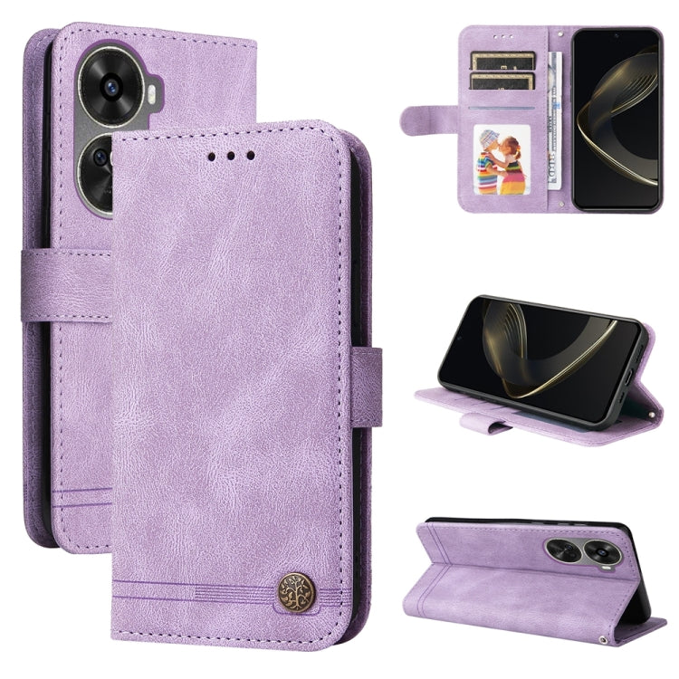 Custodia in pelle con bottone per Huawei Enjoy 70 Pro