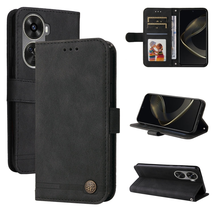 Custodia in pelle con bottone per Huawei Enjoy 70 Pro