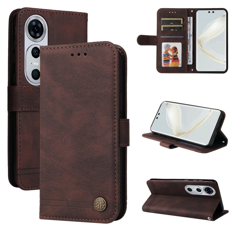 Custodia in pelle con bottone per Huawei Enjoy 70 Pro