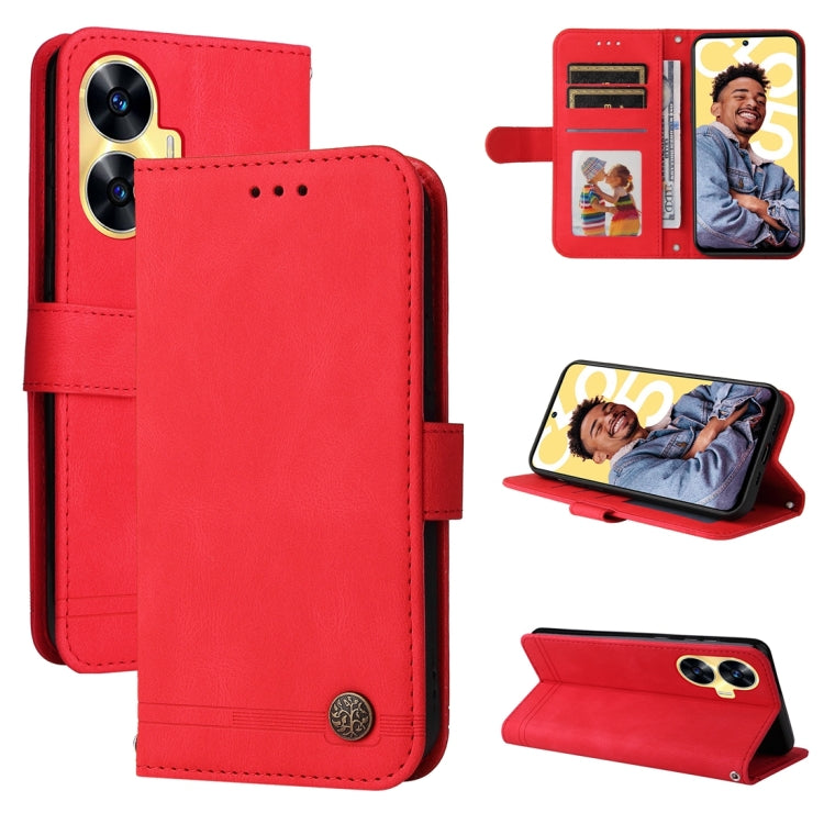 Custodia per telefono in pelle con bottone in metallo con albero della vita Skin Feel, For Realme 11 Pro / 11 Pro+, For Realme C65 4G, For Realme C55, For Realme GT Neo 5 5G / GT3