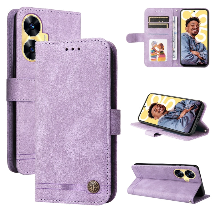 Custodia per telefono in pelle con bottone in metallo con albero della vita Skin Feel, For Realme 11 Pro / 11 Pro+, For Realme C65 4G, For Realme C55, For Realme GT Neo 5 5G / GT3