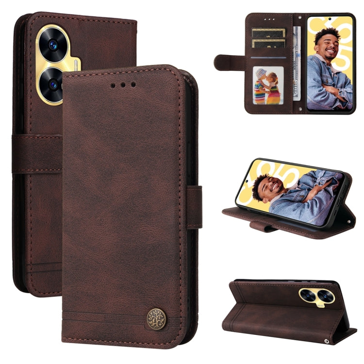 Custodia per telefono in pelle con bottone in metallo con albero della vita Skin Feel, For Realme 11 Pro / 11 Pro+, For Realme C65 4G, For Realme C55, For Realme GT Neo 5 5G / GT3