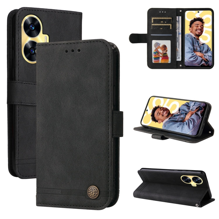 Custodia per telefono in pelle con bottone in metallo con albero della vita Skin Feel, For Realme 11 Pro / 11 Pro+, For Realme C65 4G, For Realme C55, For Realme GT Neo 5 5G / GT3
