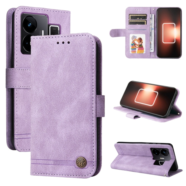 Custodia per telefono in pelle con bottone in metallo con albero della vita Skin Feel, For Realme 11 Pro / 11 Pro+, For Realme C65 4G, For Realme C55, For Realme GT Neo 5 5G / GT3