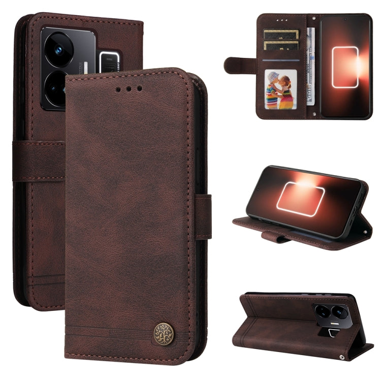 Custodia per telefono in pelle con bottone in metallo con albero della vita Skin Feel, For Realme 11 Pro / 11 Pro+, For Realme C65 4G, For Realme C55, For Realme GT Neo 5 5G / GT3
