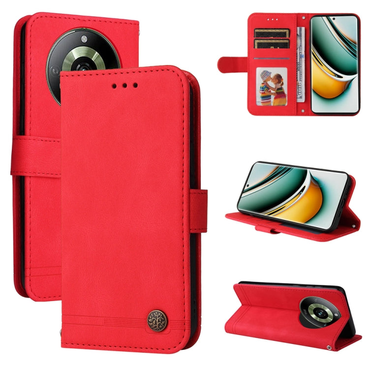 Custodia per telefono in pelle con bottone in metallo con albero della vita Skin Feel, For Realme 11 Pro / 11 Pro+, For Realme C65 4G, For Realme C55, For Realme GT Neo 5 5G / GT3
