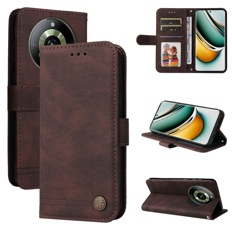 Custodia per telefono in pelle con bottone in metallo con albero della vita Skin Feel, For Realme 11 Pro / 11 Pro+, For Realme C65 4G, For Realme C55, For Realme GT Neo 5 5G / GT3