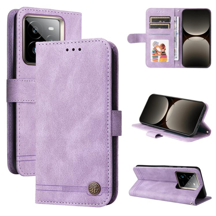 Custodia per telefono in pelle con bottone in metallo con albero della vita Skin Feel, For Realme 14 Global, For Realme 14 Pro+ Global, For Realme 14 Pro Global, For Realme GT 7 Pro