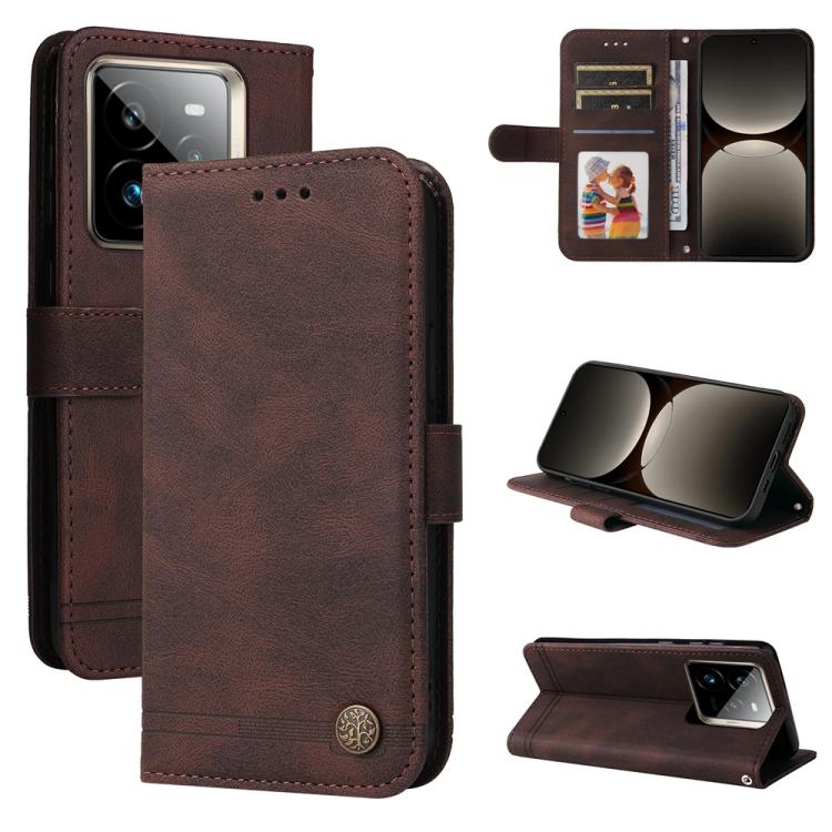 Custodia per telefono in pelle con bottone in metallo con albero della vita Skin Feel, For Realme 14 Global, For Realme 14 Pro+ Global, For Realme 14 Pro Global, For Realme GT 7 Pro