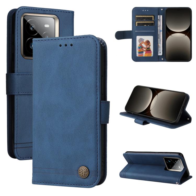 Custodia per telefono in pelle con bottone in metallo con albero della vita Skin Feel, For Realme 14 Global, For Realme 14 Pro+ Global, For Realme 14 Pro Global, For Realme GT 7 Pro