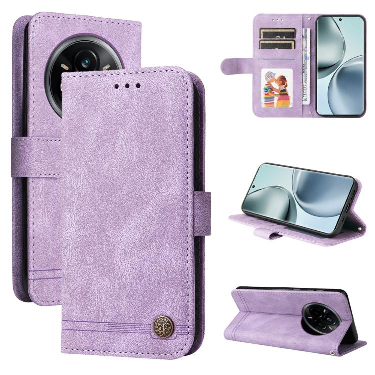 Custodia per telefono in pelle con bottone in metallo con albero della vita Skin Feel, For Realme 14 Global, For Realme 14 Pro+ Global, For Realme 14 Pro Global, For Realme GT 7 Pro