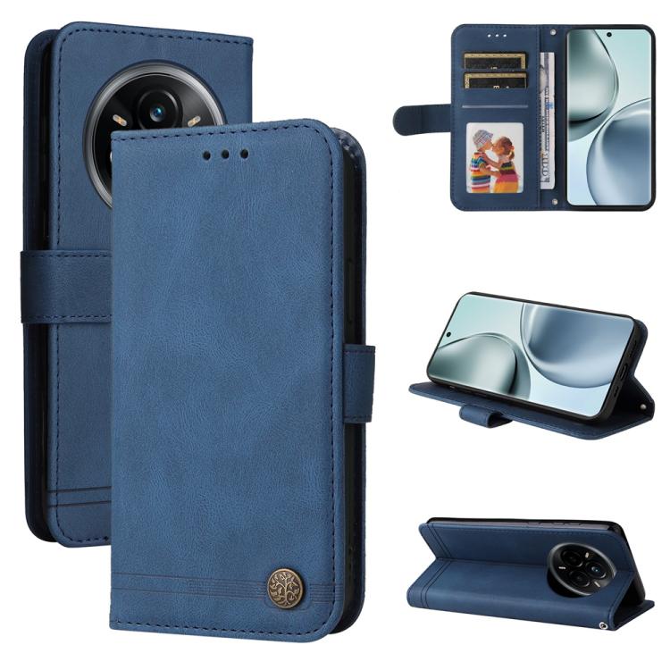 Custodia per telefono in pelle con bottone in metallo con albero della vita Skin Feel, For Realme 14 Global, For Realme 14 Pro+ Global, For Realme 14 Pro Global, For Realme GT 7 Pro