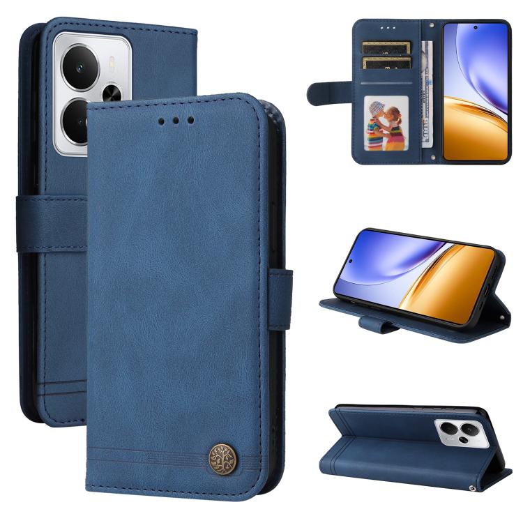 Custodia per telefono in pelle con bottone in metallo con albero della vita Skin Feel, For Realme 14 Global, For Realme 14 Pro+ Global, For Realme 14 Pro Global, For Realme GT 7 Pro