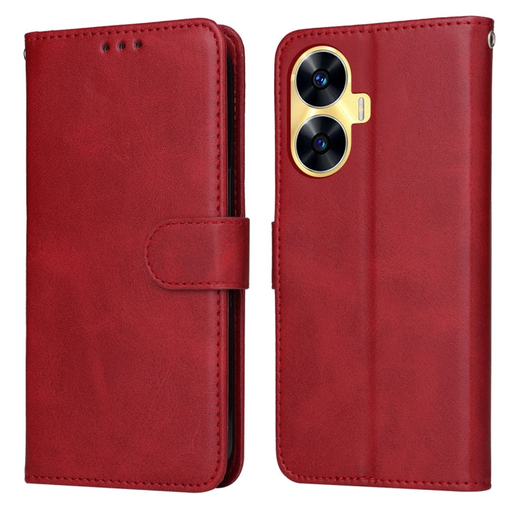 Custodia per telefono in pelle a conchiglia con struttura in vitello classico, For Realme C55, For Realme GT Neo 5 5G / GT3