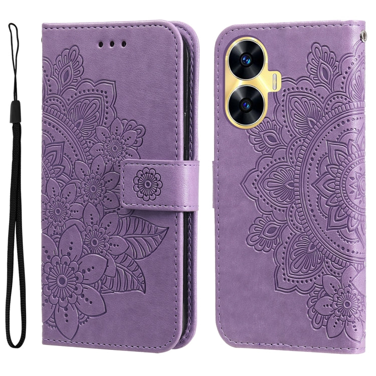 Custodia per telefono in pelle goffrata con fiori a 7 petali, For Realme C55