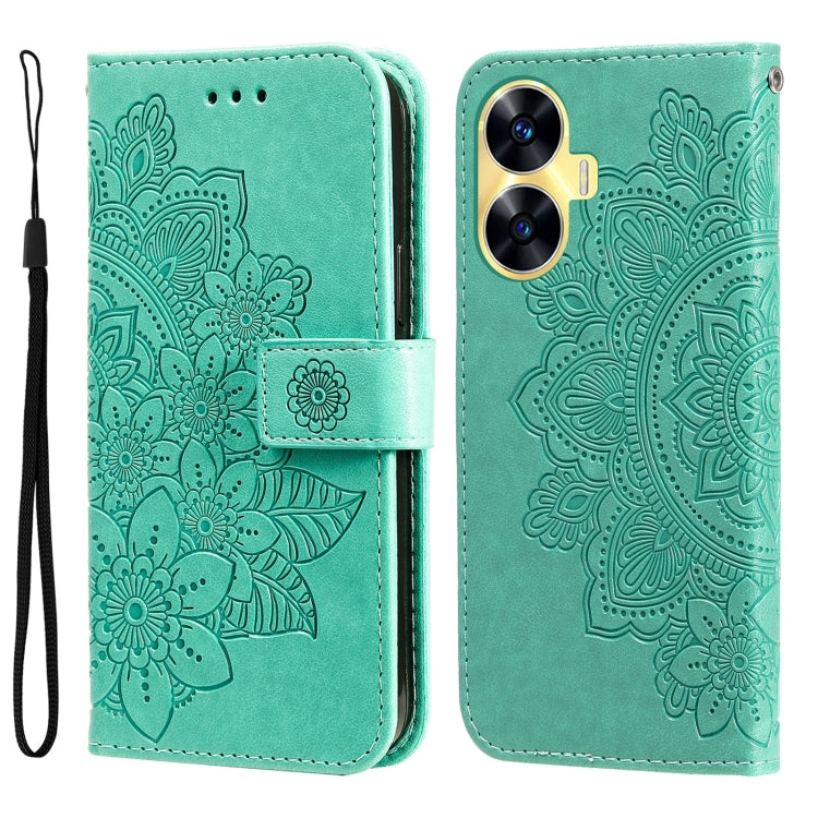Custodia per telefono in pelle goffrata con fiori a 7 petali, For Realme C55