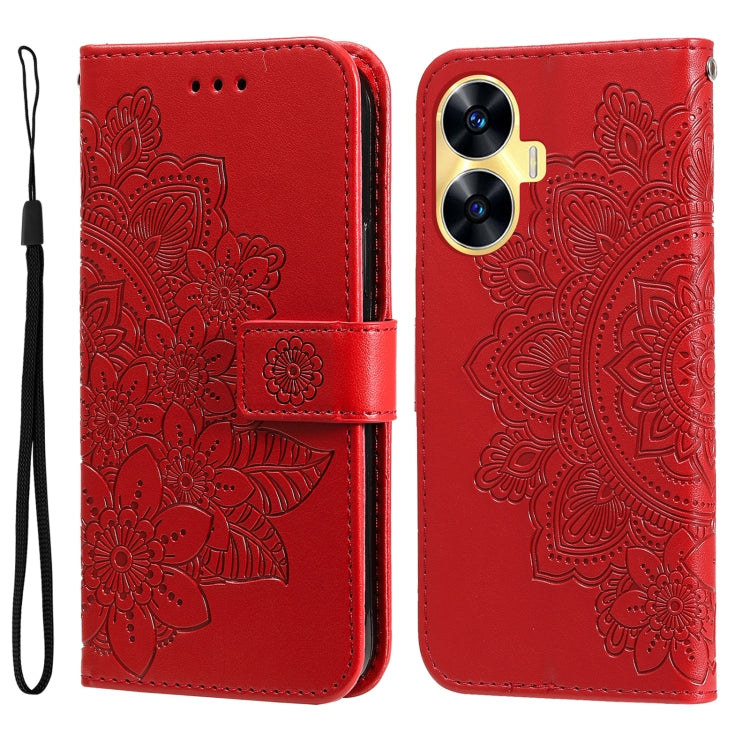 Custodia per telefono in pelle goffrata con fiori a 7 petali, For Realme C55