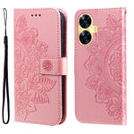 Custodia per telefono in pelle goffrata con fiori a 7 petali, For Realme C55