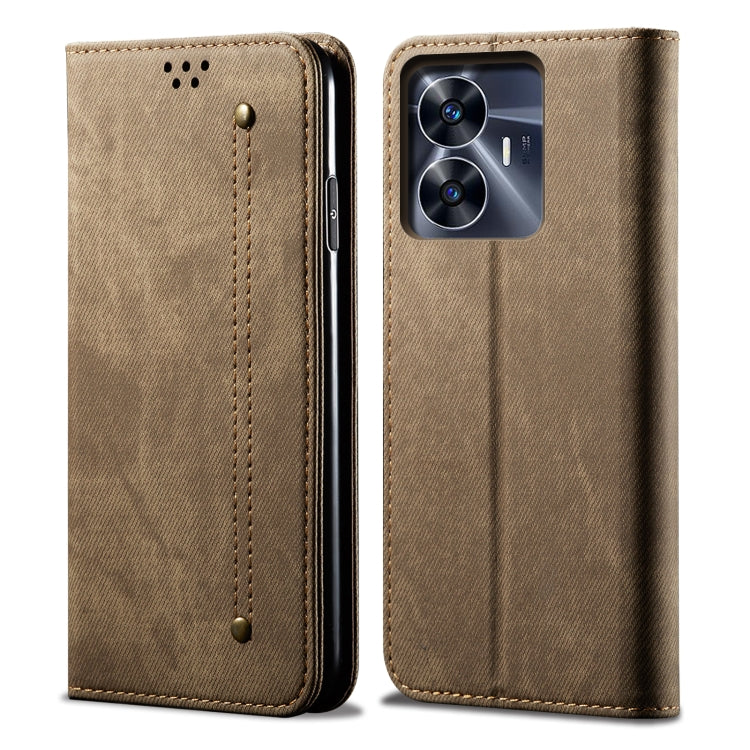 Custodia portafoglio in pelle con texture denim per Realme C55