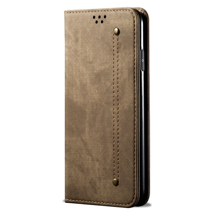 Custodia portafoglio in pelle con texture denim per Realme C55