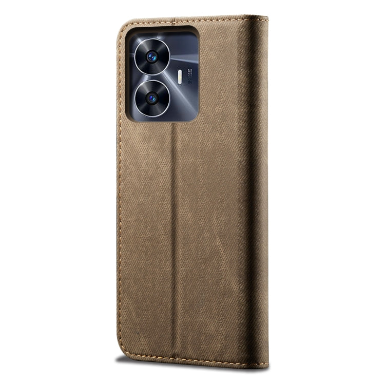 Custodia portafoglio in pelle con texture denim per Realme C55