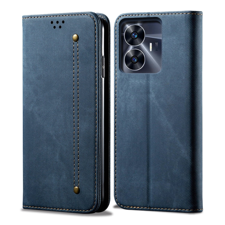 Custodia portafoglio in pelle con texture denim per Realme C55