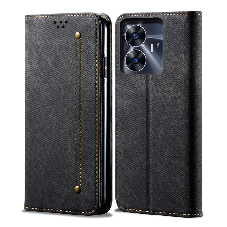 Custodia portafoglio in pelle con texture denim per Realme C55