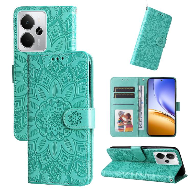 Custodia portafoglio in pelle di girasole per Realme 14