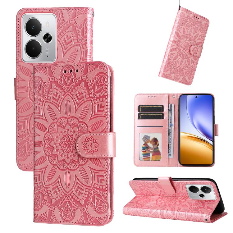 Custodia portafoglio in pelle di girasole per Realme 14