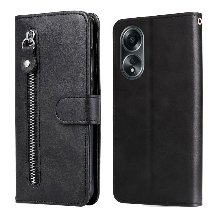 Custodia per telefono in pelle con cerniera in vitello alla moda, For OPPO Reno11 5G Global, For OPPO A59 5G / A2m, For OPPO A38 4G / A18 4G Global, For OPPO A58 4G