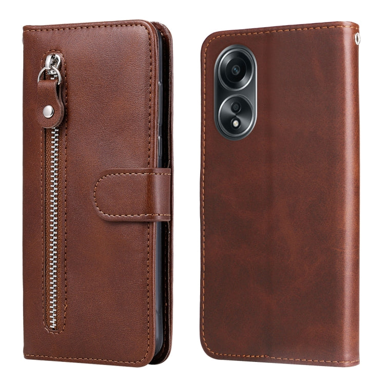 Custodia per telefono in pelle con cerniera in vitello alla moda, For OPPO Reno11 5G Global, For OPPO A59 5G / A2m, For OPPO A38 4G / A18 4G Global, For OPPO A58 4G