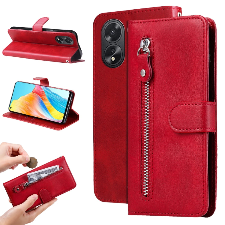 Custodia per telefono in pelle con cerniera in vitello alla moda, For OPPO Reno11 5G Global, For OPPO A59 5G / A2m, For OPPO A38 4G / A18 4G Global, For OPPO A58 4G