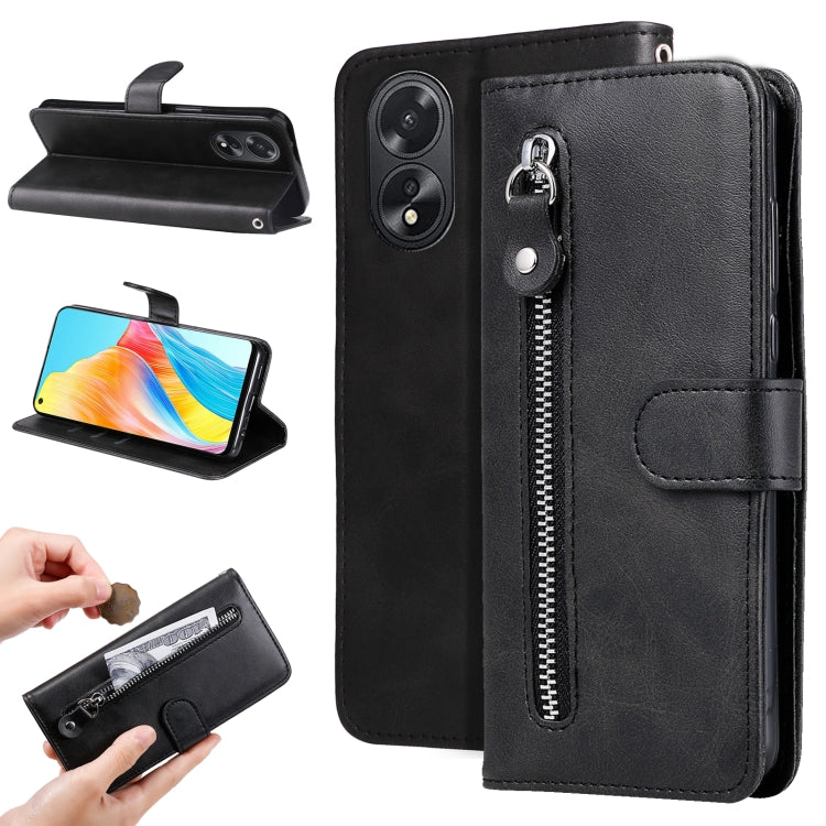 Custodia per telefono in pelle con cerniera in vitello alla moda, For OPPO Reno11 5G Global, For OPPO A59 5G / A2m, For OPPO A38 4G / A18 4G Global, For OPPO A58 4G