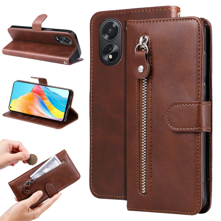 Custodia per telefono in pelle con cerniera in vitello alla moda, For OPPO Reno11 5G Global, For OPPO A59 5G / A2m, For OPPO A38 4G / A18 4G Global, For OPPO A58 4G